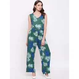 Mayra Women Green & Blue Printed Basic Jumpsuit image 1