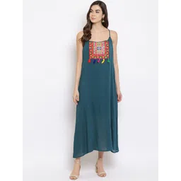 Mayra Women Green Applique Rayon Maxi Dress-picture-29