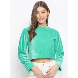 Mayra Women Green Velvet Crop Top-picture-16