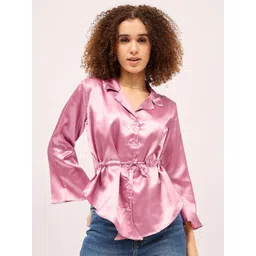 Mayra Women Satin Flared Sleeve Lapel Collar Shirt Style Top-picture-12
