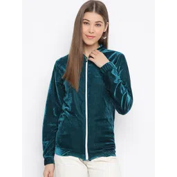 Mayra Women Teal Green Tailored Velvet Jacket-picture-20