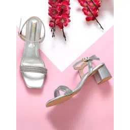 Maysun Silver-Toned Embellished PU Party Block Sandals with Buckles-picture-35