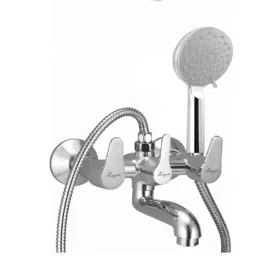 Mayur Ocich Trendy 2 Pcs Brass Wall Mount Telephonic Silver Wall Mixer Set with Multi Flow Hand Shower-picture-21