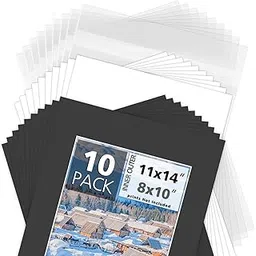 MBC MAT BOARD CENTER, Pack of 10-11x14 Pre-Cut 8x10 - Black Mats - for Pictures, Photos, Framing - Kit Includes: 10 White Backboards and 10 Clear Bags - Acid Free, 4-ply Thickness, White Core-picture-25