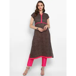 MBE Women Black & Beige Printed Straight Kurta-picture-25