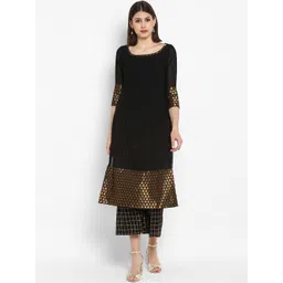 MBE Women Black & Golden Solid Kurta with Palazzos-picture-39