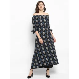 MBE Women Black & Navy Blue Printed Kurta with Palazzos-picture-29