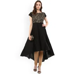 MBE Women Black Printed A-Line Kurta image 3