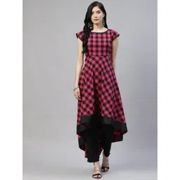 MBE Women Pink & Black Checked Asymmetric Kurta-picture-24