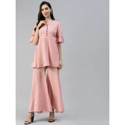 MBE Women Pink & Black Polka Dots Printed Tunic & Sharara Set-picture-32