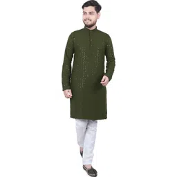 M'COT Geometric Mandarin Collar Straight Cotton Kurta-picture-20