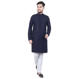 M'COT Geometric Mandarin Collar Straight Cotton Kurta-picture-21