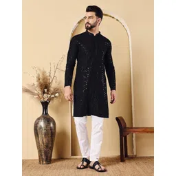 M'COT Men Embellished Flared Sleeves Mirror Work Kurta-picture-29