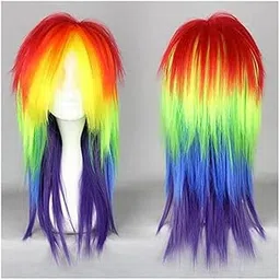 ME & YOU Fancy Colorful Multicolor Wig | Synthetic Long Hair Wig | Fancy Party Costume | Funny Hair Holi Cap Wig | Straight Long Hair Wig for Holi Party Celebration (Pack Of 1)-image-8