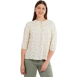 me queen Floral Print Multicolor Viscose Top | Elegant Casual Wear with Relaxed Fit | Breathable Soft Fabric | Regular Sleeves Blouse | Stylish Women's Outfit | in, Alpha-picture-15