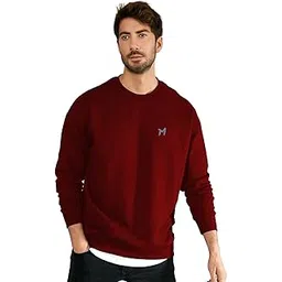 mebadass Solid Cotton Blend Mens Round Neck Relaxed Fit Sweatshirt-picture-14