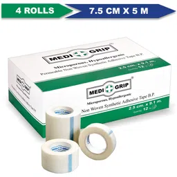 medigrip Non Woven Paper Tape 7.5 cm x 5 m (Pack of 4) White First Aid Tape-picture-24