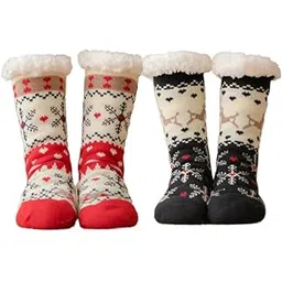 medlas Women Men Warm Fluffy Multicolor Snowflake Fleece Knit Slippers - Soft, Warm, Thick, And Perfect For Winter Thermals Regular Socks (Pack Of 2 | Mix Color, Design As Per Availablity)-picture-36