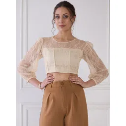 MEDLEY BY ANTHEAA Puff Sleeve Layered Net Crop Top-picture-39
