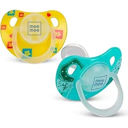Mee Mee Baby Silicone Pacifier | Orthodontic Nipple for Oral Stimulation | Unique Shape to Support Psychological Breathing | Soother for Babies | Easy to Clean | 0-18 Months (Yellow/Green)-picture-24