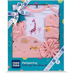 Mee Mee New Born Baby Gift Set | Soft Cotton Clothing Essentials for Infants/Baby Girls, Boys | Baby Shower Clothing Hamper (5 Pieces, Pink)| Ideal Gift for New Born Baby-picture-21