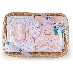 Mee Mee New Born Basket Baby Gift Set | Soft Cotton Clothing Essentials for Infants/Baby Girls, Boys | Baby Shower Clothing Hamper | 8 Pieces | (Square, Pink)-picture-11