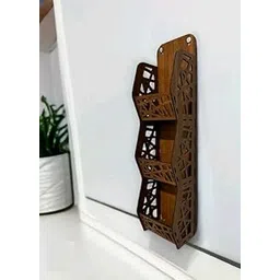 MeeCraft Wooden Wall Mount Make-Up Storage Shelf - Decorative Cut-Out Design (Brown, 43.1x10.6x7.8 cm)-picture-2
