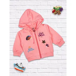 MeeMee Girls Coral Striped Lightweight Cotton Open Front Jacket-picture-11