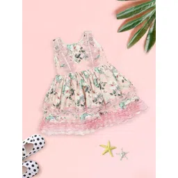 MeeMee Girls Floral Print Layered Round Neck Pure Cotton Dress-picture-26