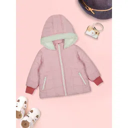 MeeMee Girls Pink Striped Windcheater Longline Puffer Jacket-picture-13