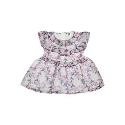 MeeMee Girls White & Pink Floral Print Fit and Flare Dress-picture-25