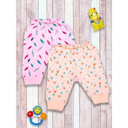 MeeMee Infant Girls Peach & Pink Pack of 2 Printed Cotton Lounge Pants-picture-33
