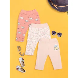 MeeMee Infant Girls White & Pink Pack Of 3 Printed Comfort-Fit Ankle-Length Leggings-picture-42