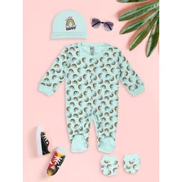 MeeMee Infant Pack of 3 Blue Printed Baby Apparel Gift Set-picture-41