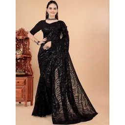 Meena Bazaar Embellished Sequinned Poly Georgette Saree-picture-14