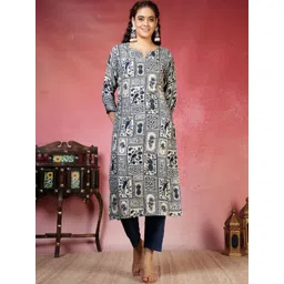 Meena Bazaar Ethnic Motifs Printed Notch Neck Straight Kurta With Trousers-picture-22