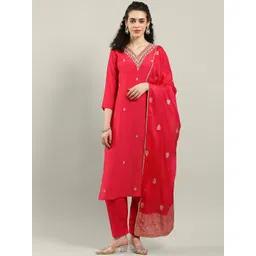 Meena Bazaar Women Embroidered Regular Kurta with Trousers & Dupatta-picture-31