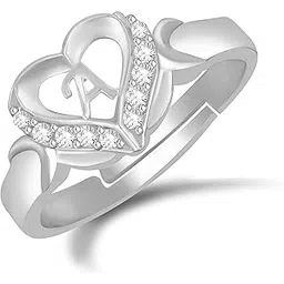 meenaz CZ Valentine American diamond Adjustable I Love You Heart Initial Letter Name Alphabet A Ring Silver propose AD Finger Rings for girls women Couple girlfriend King Queen Gf BF lovers ladies image 1