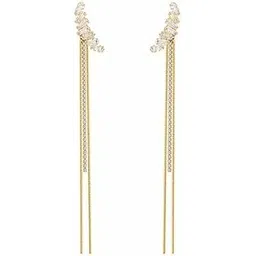 meenaz American Diamond Long Chain Earrings Set for Women | Elegant AD CZ Stone Ear Rings | Stylish Jewellery for Woman & Girls | Gold Plated Dangler Earrings | Fashion Accessories Gift for Her 185-picture-37