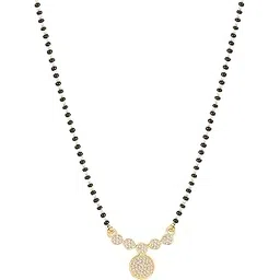 meenaz American Diamond Mangalsutra for Women | Stylish 1gm Gold Plated Short Mangal Sutra | CZ AD Pendant Necklace Design | One Gram Gold Polish 18-Inch Black Chain Jewellery for Women | Nallapusalu-picture-29