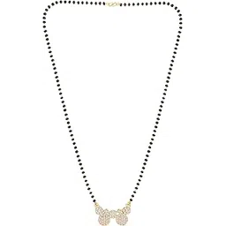 meenaz American Diamond Mangalsutra for women stylish vati wati 1gm gold mangal sutra short AD CZ Pendant Necklace design jewellery for women nallapusalu one gram 18 inch black beads chain golden -30-picture-27