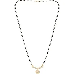 meenaz American Diamond Mangalsutra for women stylish vati wati 1gm gold mangal sutra short AD CZ Pendant Necklace design jewellery for women nallapusalu one gram 18 inch black beads chain golden -36-picture-22
