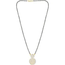 meenaz American Diamond Mangalsutra for women stylish vati wati 1gm gold mangal sutra short AD CZ Pendant Necklace design jewellery for women nallapusalu one gram 18 inch black beads chain golden -40-picture-25