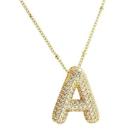 meenaz Anti Tarnish 'A' Letter Initial Gold Pendant necklace for Women American Diamond Jewellery Alphabet Necklace Bubble Alphabet Chain for Women Girls Waterproof Balloon Necklace Neck Chain-picture-44