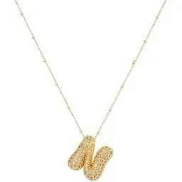 meenaz Anti Tarnish 'N' Letter Initial Gold Pendant necklace for Women American Diamond Jewellery Alphabet Necklace Bubble Alphabet Chain for Women Girls Waterproof Balloon Necklace Neck Chain-picture-34