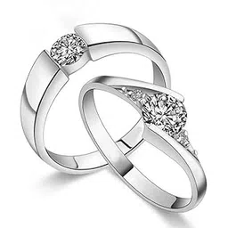 meenaz Couple CZ AD Solitaire Rings American diamond Stylish Valentine Gifts Platinum Silver Broken Love Heart Brass Adjustable Finger Ring set Combo for women girls Men Boys girlfriend lovers CFRM171-picture-12