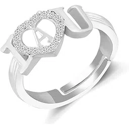 meenaz CZ Valentine American diamond Adjustable I Love You Heart Initial Letter Name Alphabet A Ring Silver propose AD Finger Rings for girls women Couple girlfriend King Queen Gf BF lovers ladies-picture-20