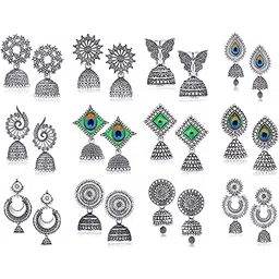 meenaz earrings for women fashion jhumka oxidised Silver Earrings for women Combo chandbali pearl chandbali stylish jhumkas traditional Earrings For girls South indian traditional Ear Rings -M870-picture-40