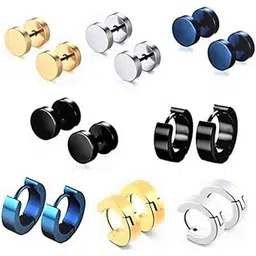 meenaz Earrings men boyfriend girls women gents ear studs for men Stainless Steel Piercing Clip on Screw Bali Pierced Hoop Stud Huggie Magnetic earrings for boys silver black gold blue boys earrings-picture-36