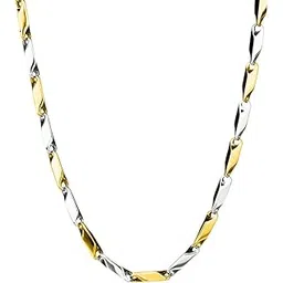 meenaz Fashion Metal Pure Stainless Steel Rice Long Golden Platinum Golden Necklace Gold Neck Chains Silver Chain for Men Boys Boyfriend Gents -MS02-picture-14
